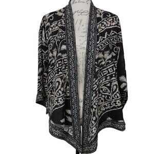Coldwater Creek | Black Print Semi-Sheer Open Front Kimono Boho | Size S